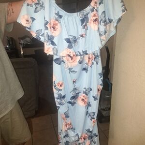 Hello MIZ Blue and Pink Floral Maxi Dress